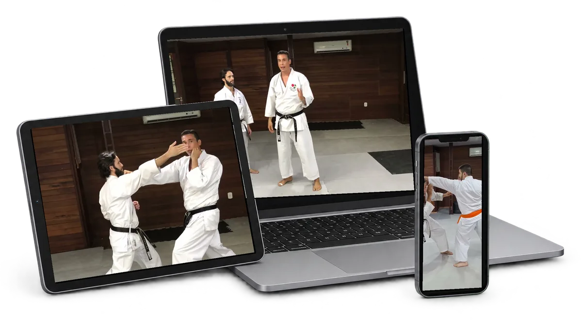 As aulas do Bloqueios, Defesas e Esquivas e o 1º Curso de Kumite em notebook, tablet e celular